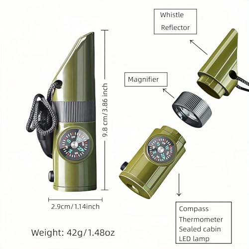 Emergency 7-in-1 Survival Whistle Kit:120dB Loud Safety Whistle with Compass,Thermometer, LED Light,Signal Mirror & Waterproof Case for Outdoor Adventures Fire Starter for Hiking/Camping/Water Safety - Image 4