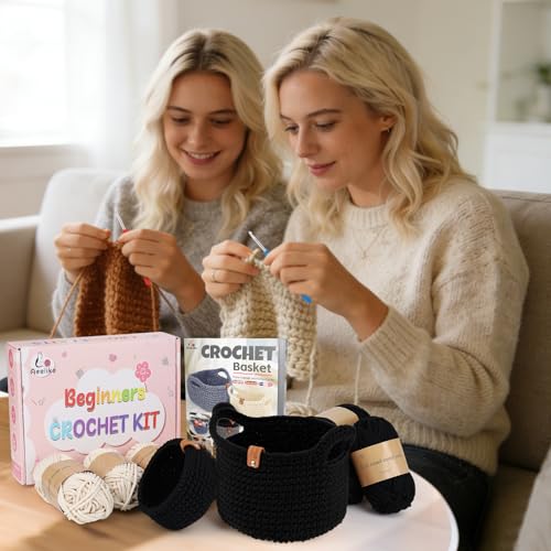 Image of 27PCS Crochet Basket Kit for Beginners (L&S), Complete Crochet Kit Include Instruction Beginner-Friendly Yarn, Starter Knitting Set for Adults, Crocheting Gift for Storage Home Decor