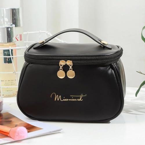 Image of Sprqcart Large Capacity Waterproof Travel Cosmetic Bag with Handle and Divider - Multifunctional Makeup Organizer for Easy Access - Stylish Design | Black