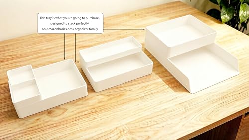 Image of Amazon Basics Rectangular Plastic Desk Organizer with Storage Trays, Accessory Tray, Drawer Organizer, 9.4 x 6.7 x 2 inch, White