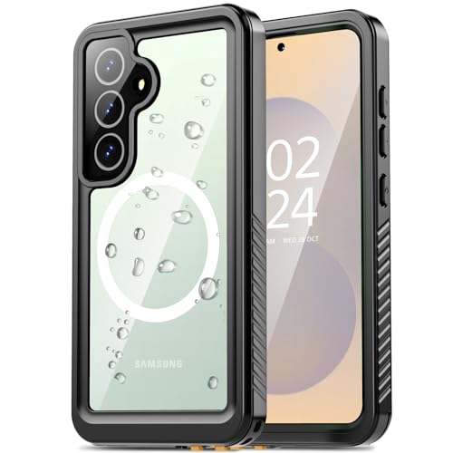 Oterkin Waterproof Case for Samsung Galaxy S25 Case Compatible with MagSafe, Full Body Protective Galaxy S25 Phone Case with Built-in HD Screen & Lens Protector [12FT Military] Rugged S25 Case (Black)