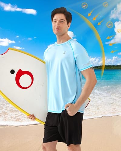 Roadbox Men's UPF 50+ Swim Shirts, Short Sleeve UV Sun Protection Rash Guard T-Shirt, Quick Dry Water Surfing Beach Tees3