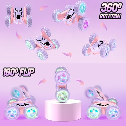Image of Hamdol Remote Control Car, Double Sided 360Rotating 4WD RC Cars, with Sparkling LED Wheels, 2.4GHz Electric Race Stunt Toy Car, Rechargeable Toy Cars for Boys Girls Birthday Valentines Gift