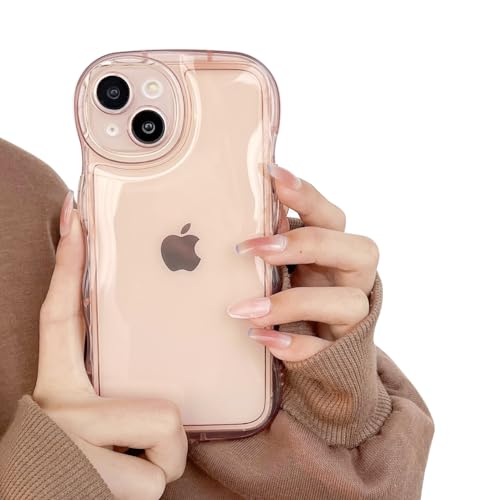 KeKeYou iPhone SE3/SE2/8/7 用 ケース クリア ウェーブ 可愛い TPUソフトケース 透明 かわいい 韓国 薄くて軽い 人気 おしゃれ スマホケース 耐衝撃 携帯カバー SE3 用 クリアケース (iPhone SE3/SE2/8/7用,ピンク）