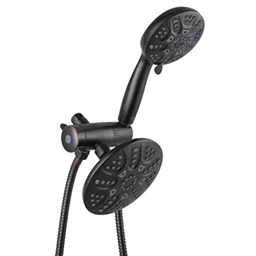 Ana Bath New Anti-Clog 6" Wide 30-Setting Rain Shower with Handheld Shower Head Combo + 5 ft Shower Hose with Brass Connectors (Oil Rubbed Bronze)