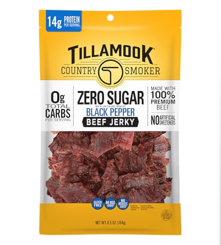 Tillamook Country Smoker Keto Friendly Zero Sugar Beef Jerky, Black Pepper, 6.5 Ounce