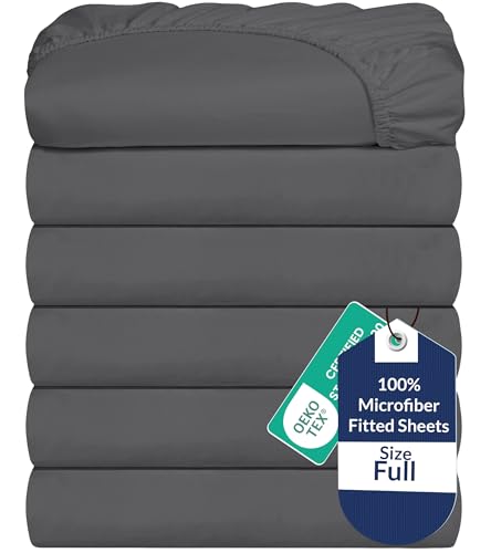Image of Royale Linens 6 Pack Full Fitted Sheet Set - Bottom Sheet - Ultra Soft & Breathable - Brushed 1800 Microfiber - Wrinkle & Stain Resistant - Hotel Quality Deep Pocket Stretches Up to 16 inch (Full, Grey)