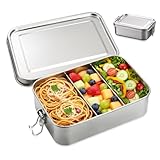 HMCEY Brotdose Edelstahl 850 ML,Lunchbox Metall mit 2 Fächern,Auslaufsichere Bento Box Frühstücksbox,Wiederverwendbare Vesperdose mit Deckel,Aufbewahrungsbox Jausenbox für Reisen, Schule, Picknick