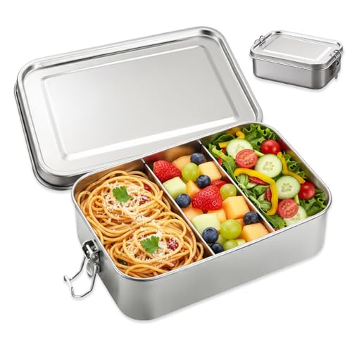 HMCEY Boîte à Bento en Acier Inoxydable 850 ML,Boite a Dejeuner Repas Metal,Lunch Box avec 2 Compartiment,Boites à Manger Réutilisable,Boites Rangement...
