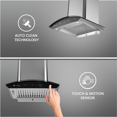 Image of Hindware Smart Appliances | Nevio Plus 60 cm Chimney | 1400 CMH | Curved Glass | Baffle Filter | Auto Clean | Touch Control, Motion Sensors | 10 Yrs Warranty on Motor & 2 Yrs on Product (Inox)