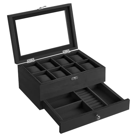 SONGMICS 2-Tier Wood Watch Box with 8 Slots Cover