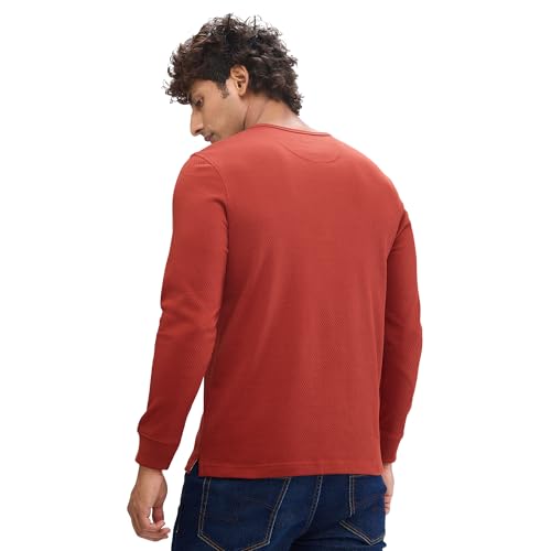 Image of Spykar Men's Slim Fit Henley Neck Full Sleeve Solid Casual T-Shirt