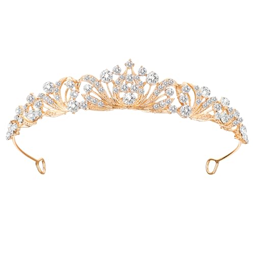 TIESOME Strass Kristall Tiara, Diadem Hochzeit Krone Stirnband Prinzessin Elegante Krone Braut Hochzeit Stirnbänder Abschlussball Geburtstagsfeier Haarschmuck Schmuck Geschenke für Frauen(gold)