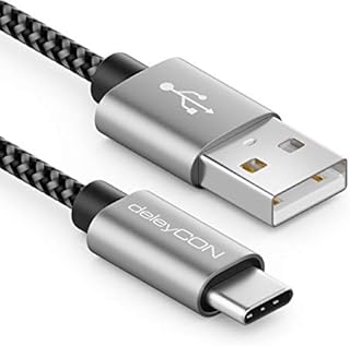 deleyCON 2m Nylonowy Kabel USB-C Kabel do Ładowania Kabel do Transmisji Danych Metalowa Wtyczka USB Typu C Ładowanie i Synchronizacja Telefonu Komórkowego i Smartfona