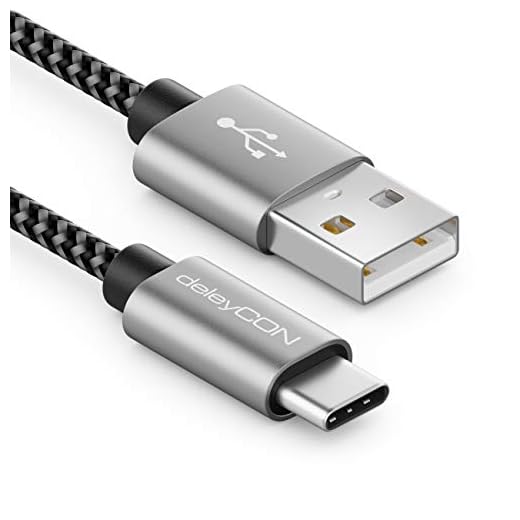 deleyCON 0,5m Nylon USB-C Kabel Laddningskabel Datakabel USB Typ C Metallkontakt Laddnings & Synkronisering Handy Smartphone Platta Navigationsenhet