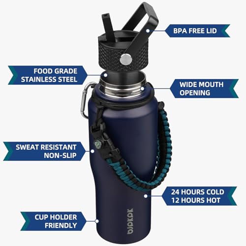 Image of BJPKPK 23oz Insulated Water Bottle with Straw Lid, Stainless Steel Bottle