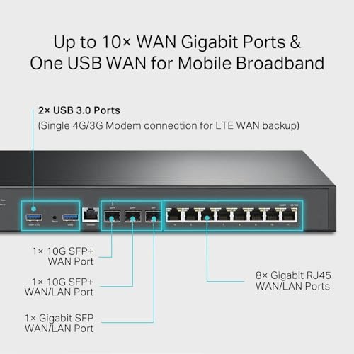 Image of ER8411 Enterprise Wired 10G VPN Router, up to 10 WAN Ports, SPI Firewall, SDN Support, Load Balance, Lightning Protection