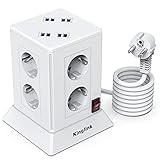 【Diseño Enchufes Vertical】Multienchufe Regleta enchufes con cable de 2M, El diseño vertical ahorra más espacio horizontal. Hay suficiente espacio entre los 4 enchufes laterales para evitar que demasiados electrodomésticos conectados causen que los cables se enreden. Haga su escritorio más ordenado