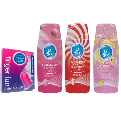 Intimate Lubricant Set, 3 x 75ml Water-Based Gel Lubes with Finger Fun Stimulator to Enhance Pleasure, Includes Peppermint Candy, Bubblegum, Pink Lemonade Flavoured Bundled by PampasHub