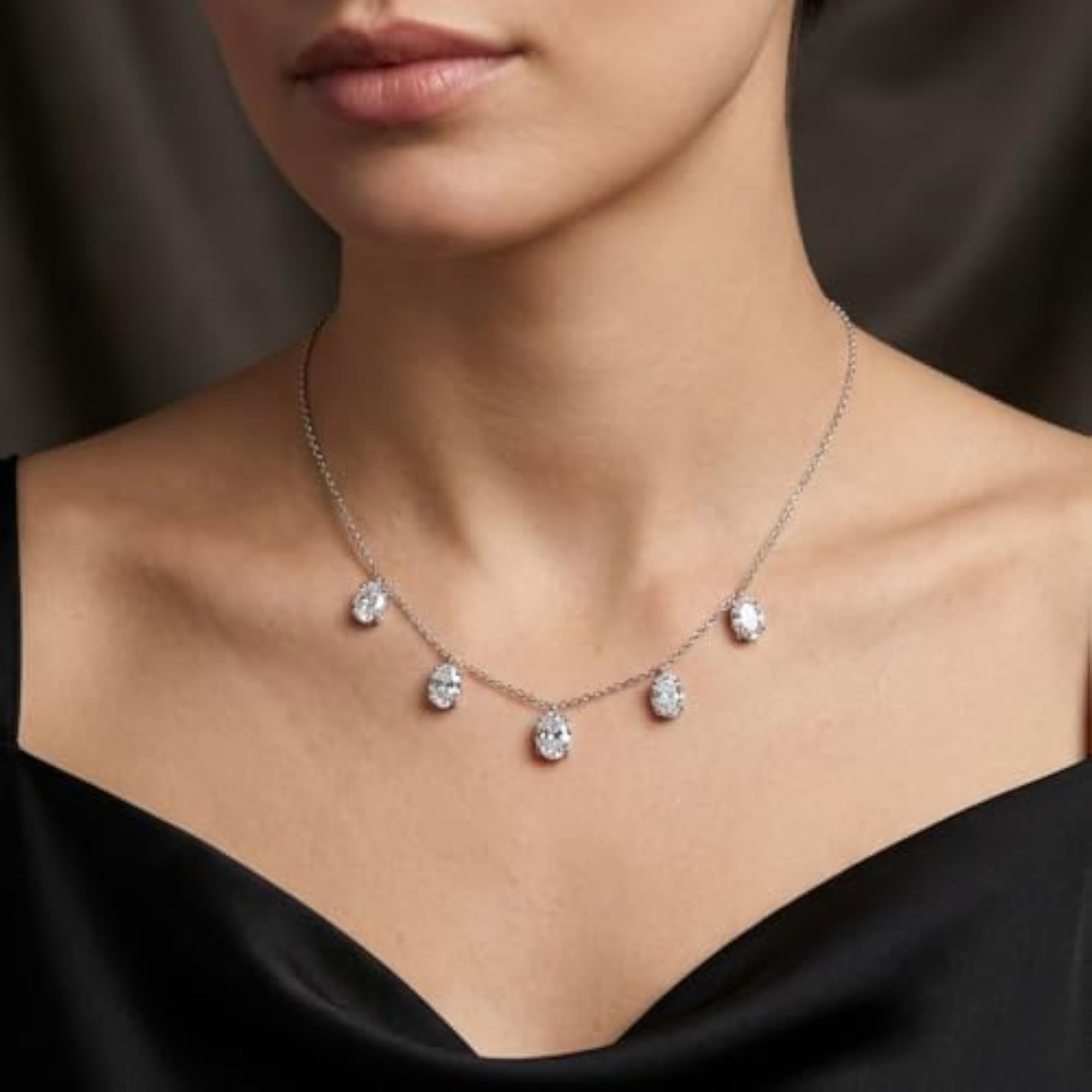 Women's 925 Sterling Silver Multi Stone Drop Necklace