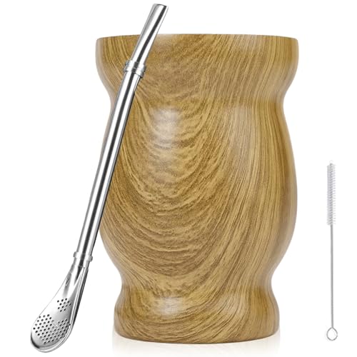 Lot de tasses à thé en acier inoxydable avec cuillère et brosse de nettoyage, passent au lave-vaisselle et robustes pour la cuisine, le restaurant, le café (marron jaune)