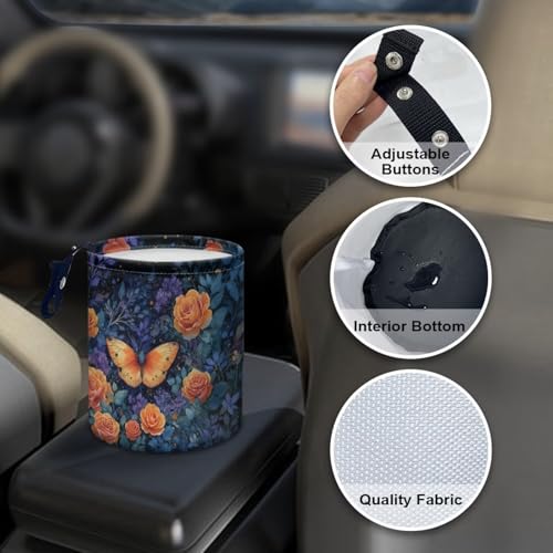 Image of Collapsible Accessories Butterfly Flower Trash Can Hanging Portable Dustbin Bin for Back Seat, Front Console, Floor, or Hanging Headrest Waste Basket