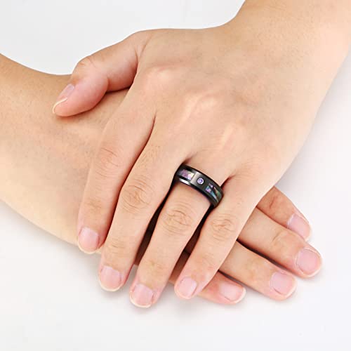 Sfert 8Mm Tungsten Ring Mens Rings Wedding Bands Black Tungsten Carbide Ring With Purple/Blue Abalone Shell Und Zircon Inlay For Engagement Anniversary Friendship Size 10 #TOP2