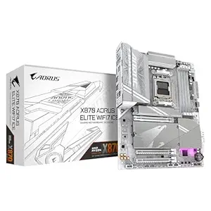 GIGABYTE ATX X870 Aorus Elite Wi-Fi7 Ice Motherboard - Supports AMD Ryzen 9000 CPUs, 16+2+2 Phases Digital Vrm, Up to 8000Mhz DDR5 (Oc), 4Xpcie 5.0 + 4Xm.2, Wi-Fi 7, 2.5GBe LAN, USB 3.2 Gen 2X2