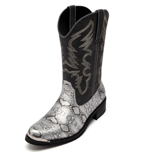 Men's cowboy boots round toe boots embroidered with traditional Western country artificial snakeskin pattern