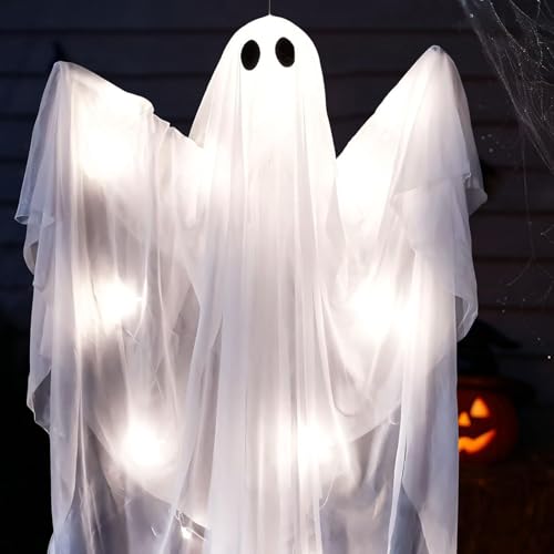 Decoración Fantasma Halloween Colgable con Luz LED Regulable y Efecto de Sonido 7