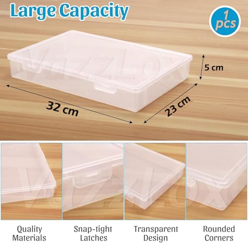 Image of VazzLox A4 Clear File Storage Box (Pack of 1) Premium Plastic Box for Storage Lockable Document Storage Box A4 Paper Storage Boxes Organiser with Lid for Papers File Folders Certificates & Stationery