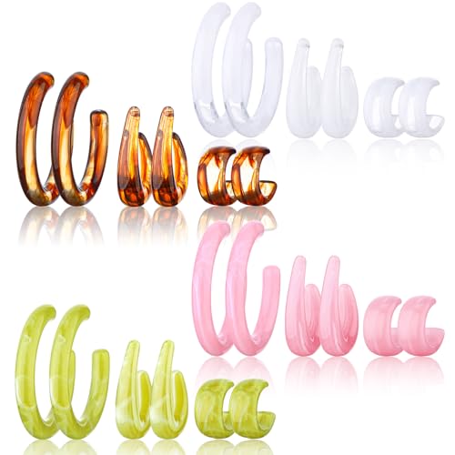 12 Pairs Acrylic Resin Hoop Earrings Set for Women Vintage Colorful C-shaped Hoop Earrings Acetic Acid Board Jewelry Gifts Fashion Accessories