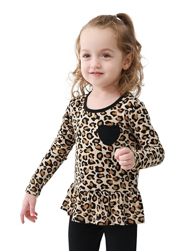 BambooBud Toddler Girl Long Sleeve Shirt Infant Girls Tees Blouses Print Ruffled Tshirts Outfit Tops 2-5T Yellow/Black Leopard 3T
