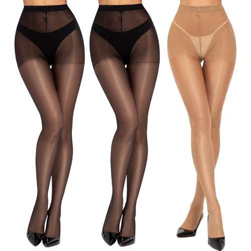 Image of Yilanmy Women's Shiny Sheer Tights Sexy Oil Dance Tights Shimmer High Waist Silky Pantyhose