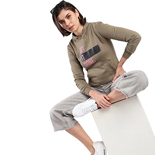 Image of PINACOLADA Women's Cotton Solid Printed Sweatshirt with Hoodie, Regular Fit for Casual Wear Full Sleeve Sweatshirt Crafted with Comfort Fit and High-Performance for Everyday Wear