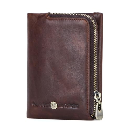 Contacts Small Leather Wallet for Men Bifold Coin Purse Rfid Blocking Card Holder Vintage Wallet with Zipper Coin Pocket 13 Card Slots