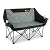 EMERIT Oversized Fully Padded Camping Chair, Heavy Duty 650LB Folding Camping Loveseat, Quad Fold Double Camping Couch with Cup Holders & Carry Bag for Outdoor, Lawn, Sports Events Black