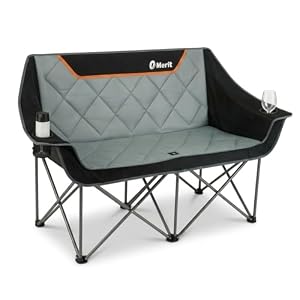 EMERIT Oversized Fully Padded Camping Chair, Heavy Duty 650LB Folding Camping Loveseat, Quad Fold Double Camping Couch with Cup Holders & Carry Bag for Outdoor, Lawn, Sports Events Black