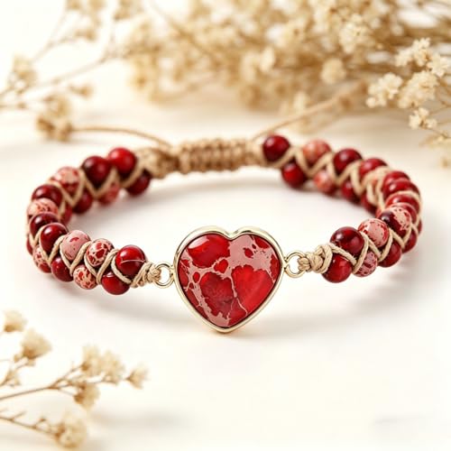 Image of Women Boho Wrap Bracelet,Handmade Natural Stone Crystal Emperor Beads Heart Bracelet, Fashion Bohemian Jewelry Gift for Women