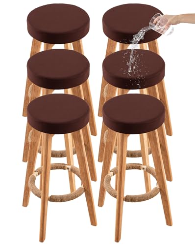 Image of CRFATOP 6 Pack Waterproof Coffee Bar Stool Covers Round Seat Slipcover,L | 15-18 In Stretch Counter Cushion Protector, Washable, Pet Friendly, for Bar Kitchen Living Room Decor, No Cushion or Pad