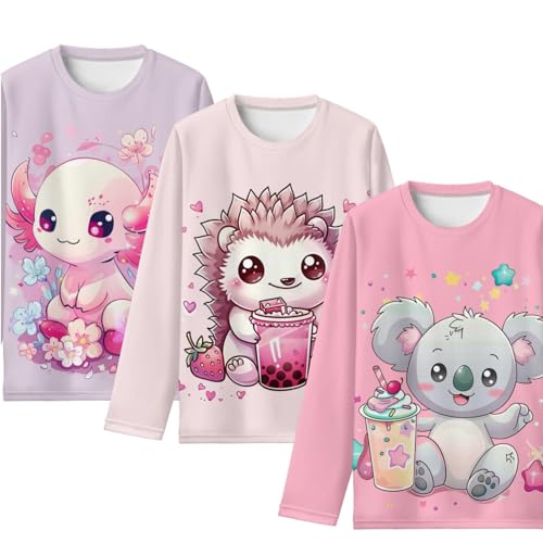 Xhuibop 3 Pack Girls Shirts Sweatshirts Boys Clothing Crewneck Tee Tops2