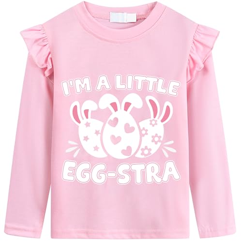 Image of Girls Easter T Shirt Cute Bunny Easter Egg Tee Gnomes Chicks Happy Easter Clothes Pink Long Sleeves 2-7 Years