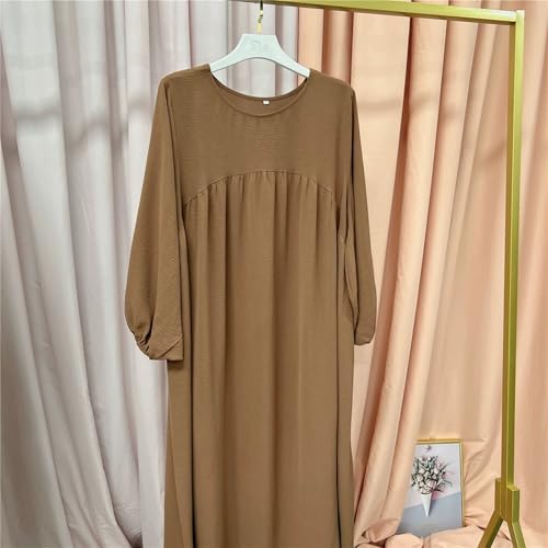 Robe musulmane couleur unie coupe ample avec col rond classique - 3