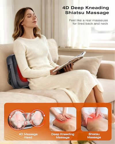 Image of Back Massager for Pain Relief Deep Tissue with Heat - Shiatsu Kneading Back Massage for Chair, Neck Massagers Pad for Lower Back Leg Shoulder, Lumbar Support Pillow for Office Car, Gift for Men Women