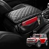 BZKXA Center Console Armrest Cover for Ford Bronco 2026-2021 2/4-Door,Prevent Dog Scratches with Leather Side Pockets for 2022 2023 2024 2025 Bronco Interior Accessories(Not for Sport)