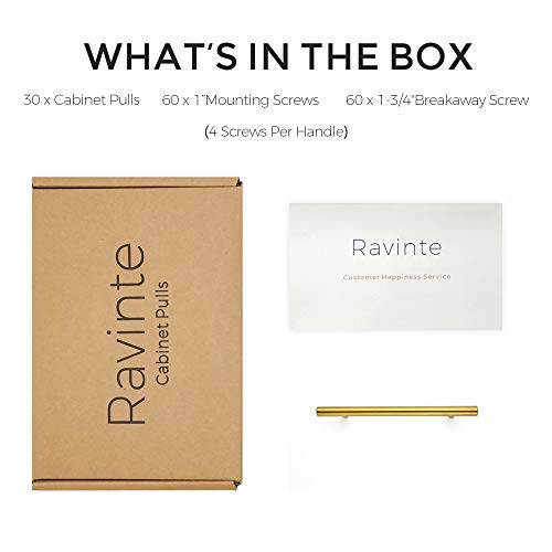 Image of Ravinte 30 Pack 7.38 inch Cabinet Pulls Brushed Brass Stainless Steel Kitchen Cupboard Handles Cabinet Handles 7.38 inch Length, 5 inch Hole Center