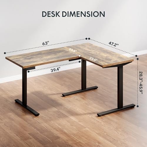 Image of SANODESK Electric L-Shaped Corner Standing Desk with Drawer,63x48