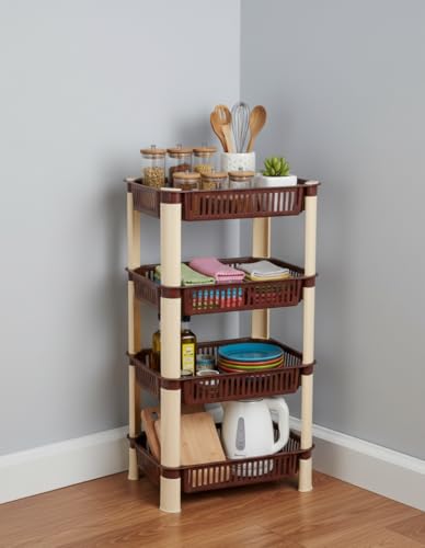 Image of U-Max Multi Tire Kitchen Storage Rack, Plastic Utility Shelf Organiser, Space Saving Storage Solution, Revolving Vegetable Rack (Brown-Regular, 4)