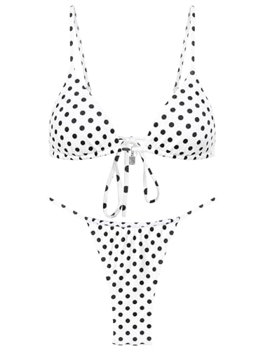 Image of OWICA Women's Sexy Triangle Bikini Sets Cheeky Thong Swimsuit Adjustable Spaghetti Straps Bathing Suit