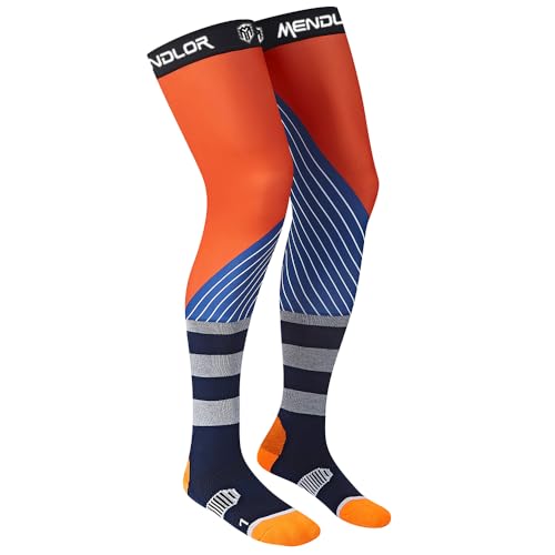 MENDLOR Motorcycle Riding Socks Motocross Dirt Bike Men Women Adult Mx Knee Brace Socks (US Alpha Medium Regular Regular Orange Blue)
